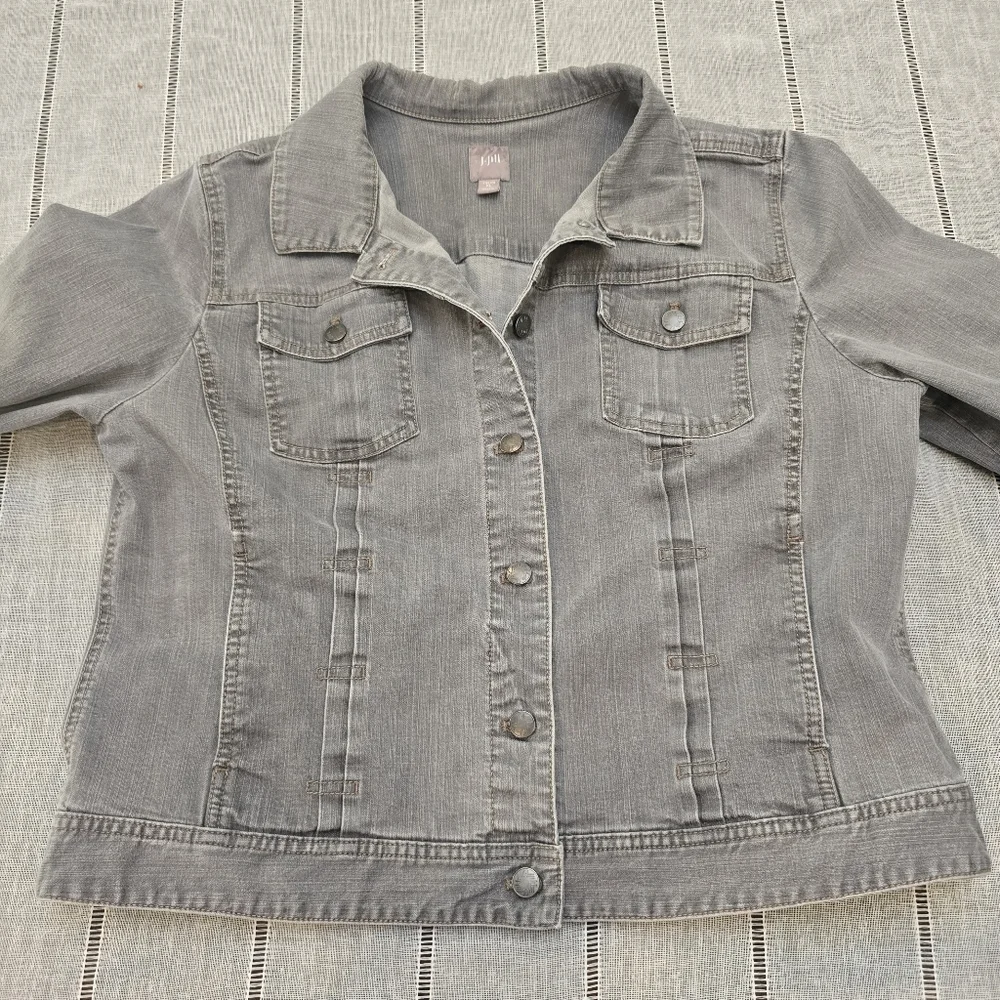 J Jill Denim Jacket Women's Xl Cotton Stretch Gray Button 3/4 Sleeve - Picture 5 of 11